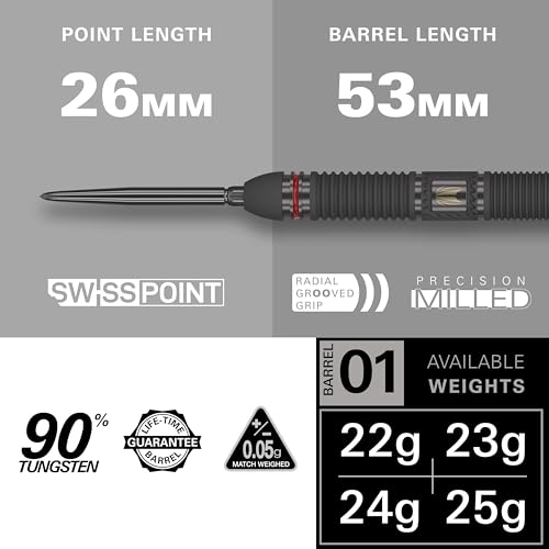 Target Darts Scope Steel Tip Swiss Point Darts, 90% Tungsten Dart Set | Steel Tip Dart, Red & Black Darts, Professional Dart Set with Swiss Points & Tool | Barrel 01/02/03/04 –21G/22G/23G/24G/25G - size: 23G, style: Barrel 01