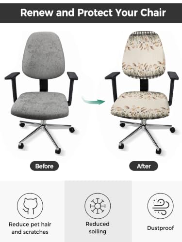 Savannan Office Chair Cover, Vintage Autumn Wildflower Protective Stretch Elastic Universal Cover for Desk Task Chair,Computer Rotating Chair 1 Pcs Geometric Black Plaid