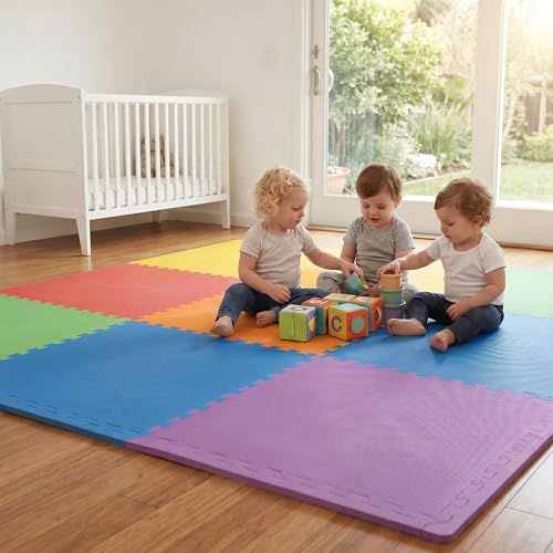 FlooringInc Baby Play Mat for Floor, Extra Large 2'x2' Foam Floor Tiles for Kids, Soft Interlocking Puzzle Mat, 1/2 Inch Thick, Non-Toxic EVA (Rainbow, 30 Tile Pack, 120 Sq Ft) - size: 30 Tile Pack