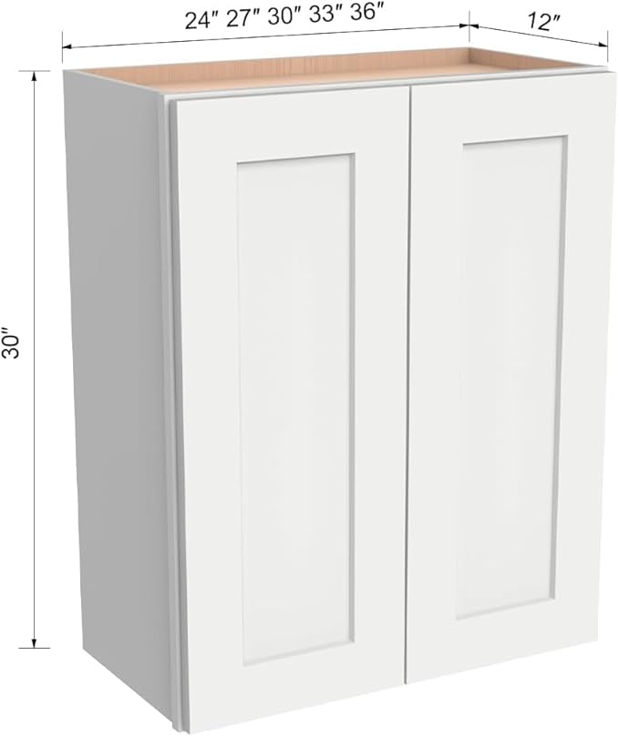 Wall-Mounted Cabinet – Solid Wood Shaker Style Medicine Cabinet with Adjustable Shelves & Soft-Close Doors for Bathroom, Kitchen, and Office Storage (Origami White, 36" W x 12" D x 42" H)