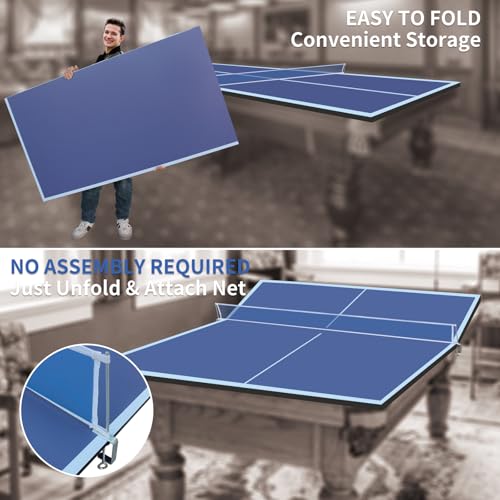 GOWE 9ft Blue Mid-Size Ping Pong Conversion Top Foldable & Portable Table Tennis Table Top for Indoor Games