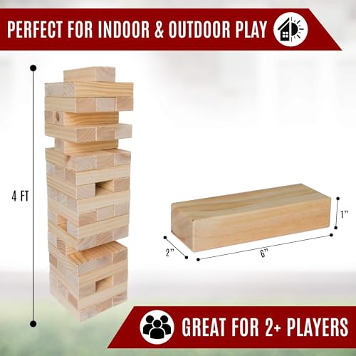 Bolaball Tumbling Tower Game with 56 Wooden Blocks & Carry Bag, Classic Stacking Tower for Family Games, Party Games, Travel Games, Indoor Outdoor Tumbling Games
