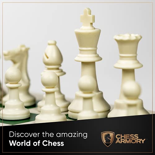 Chess Armory Roll Up Chess Set - 17" On-The-go Travel Chess Set - Vinyl Roll Up Portable Chess Board & 2 Extra Queens - Light and Mobile Chess Set - Play Chess Anywhere, Anytime! - size: 17" Vinyl