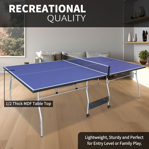 Folding & Portable 8ft Mid-Size Ping Pong Table Set for Indoor and Outdoor Games