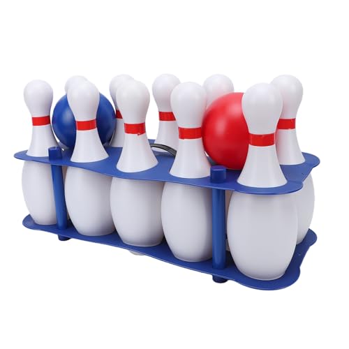 Kids Bowling Set, 10 White Plastic Pins with 2 Lightweight Balls for Indoor Outdoor Family Games
