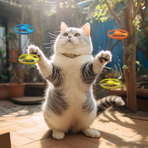 Cat Fetch Toy, Interactive Flying Cat Toy with 20 Flying Propellers, Kitten Tracks Toy for Training Hunting Chasing(Yellow) - color: Yellow+ 20 Propellers
