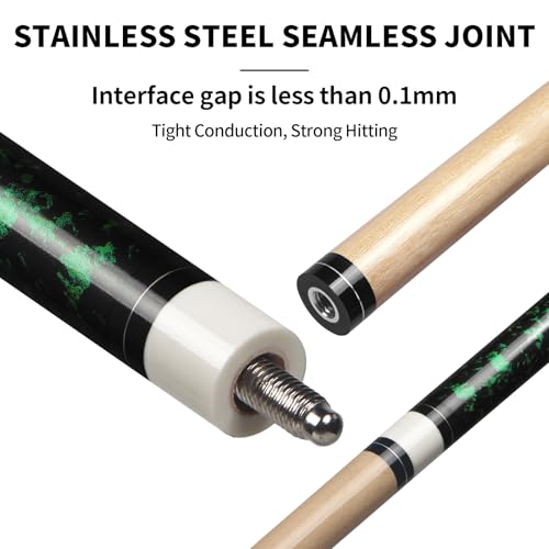 LOTKEY Pool Stick,Pool Cue Sticks 58'' Solid Canadian Maple Wood Extra 2 Pool Chalk and Gloves Included Durable for Professional Billiard Players (Green)