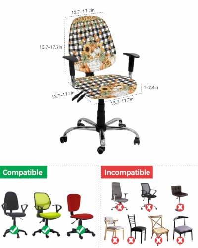 Savannan Office Chair Cover, Fall Harvest Pumpkin on Buffalo Protective Stretch Elastic Universal Cover for Desk Task Chair,Computer Rotating Chair 1 Pcs Yellow Sunflower on Black White