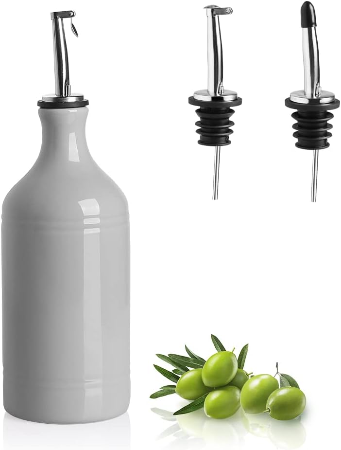 Sweejar Ceramic Olive Oil Dispenser Bottle, Opaque Oil Cruet Protects Oil to Reduce Oxidation, Suitable for Storage Oil, Vinegar, Coffee Syrups & Other Liquids, Pack of 1, 15.5 Fl Oz (Gray)