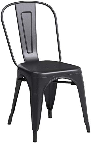 FDW | Metal Dining Chairs | Set of 4 | Black | Stackable Tolix Side Chairs with Backrest | Scratch-Resistant | Non-Slip Feet | Indoor/Outdoor Use | 330 lbs Capacity | for Kitchen & Restaurant