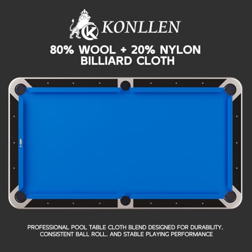 KONLLEN 9ft Pool Table Felt, 80/20 Wool Nylon Blend Billiard Table Cloth with Pre-Cut Strips, Professional Replacement Felt for Home & League Play - color: 004-Blue