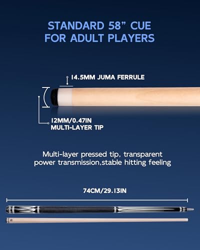 KONLLEN Maple Pool Cue Stick for Adults - Features Low Deflection Shaft, Titanium Alloy 3/8x8 Joint, and 12mm Tip - color: K-01-set