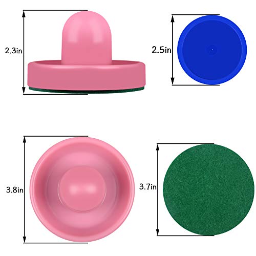 ONE250 Air Hockey Pushers and Red Air Hockey Pucks, Goal Handles Paddles Replacement Accessories for Game Tables (4 Striker, 4 Puck Pack) - color: Pink & Blue