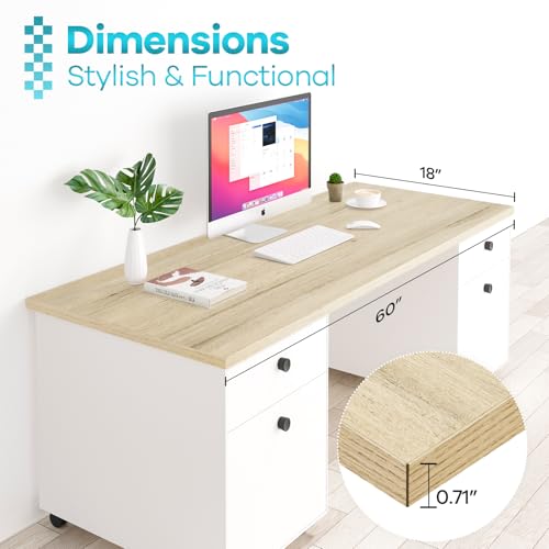 Kaboon Universal Tabletop 60"x18", Solid One-Piece Melamine Table Top, Double Desk L-Desk DIY, Home and Office Countertop, Oak/Grey Tone - color: Oak, size: 60x18