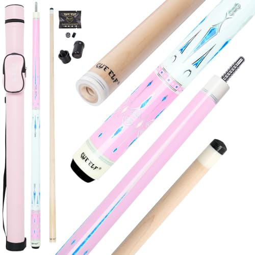CUEELF Pink Pool Cue Stick 58inches Canadian Maple Billiard Cue Sticks Professional Pool Stick Gifts for Women and Ladies - color: Pink+Blue, size: 19.5 oz