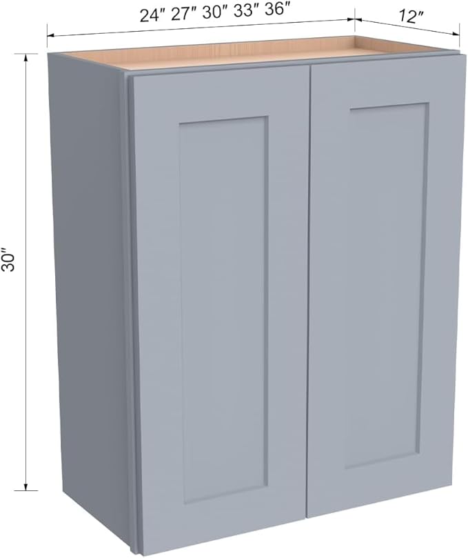 Wall-Mounted Cabinet – Solid Wood Shaker Style Medicine Cabinet with Adjustable Shelves & Soft-Close Doors for Bathroom, Kitchen, and Office Storage (Grey, 30" W x 12" D x 42" H)