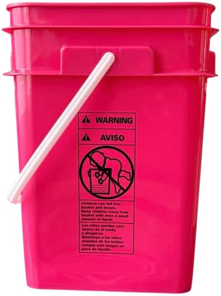 House Naturals 4 Gallon Square Food Grade Bucket Pail with Plastic Handles and Lid (Pack of 3) Made in USA containers (Pink/Magenta/Purple - White lids)