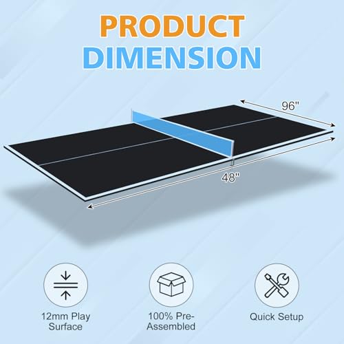8Ft Black Mid-Size Ping Pong Conversion Foldable & Portable Table Tennis Table for Indoor Games Black Professional Indoor Games Durable