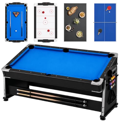 4-in-1 Multi Game Table – Pool Table,Air Hockey Table,Ping Pong Table & Dining Table Combo with Flip-Top Design,Includes Full Accessories.7ft Billiard Tables for Living Room,Bar,and Game Room.