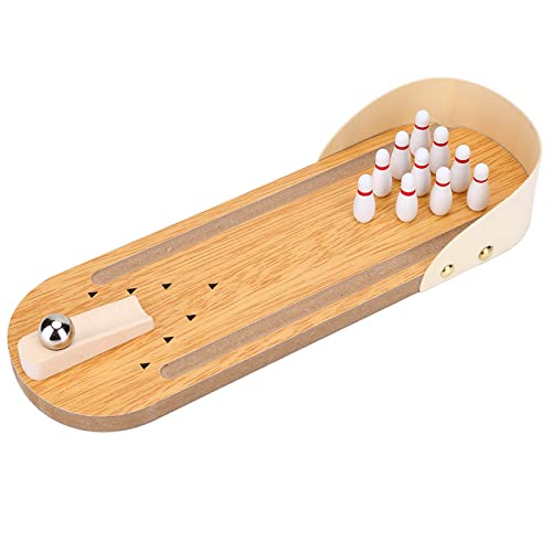 Mini Bowling Toy Set - Sturdy Wooden Desktop Bowling Game for Kids and Adults - Fun Stress Reliever - Approx. 295mm