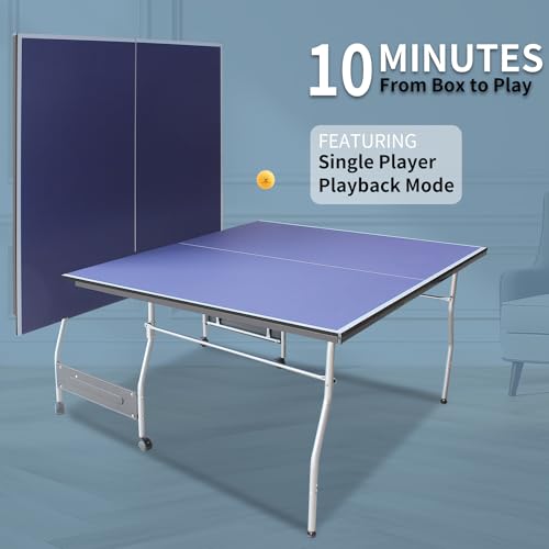 Folding & Portable 8ft Mid-Size Ping Pong Table Set for Indoor and Outdoor Games
