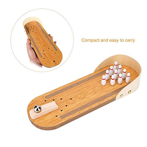 Mini Bowling Toy Set - Sturdy Wooden Desktop Bowling Game for Kids and Adults - Fun Stress Reliever - Approx. 295mm
