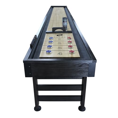 Playcraft Saybrook Shuffleboard Table with DIY Assembly - Fully Knock-Down Shuffle Board Game Table with Abacus, 8 Pucks & Premium Wax - Pro Style Climate Adjusters - Midnight Charcoal Gray - size: 12'