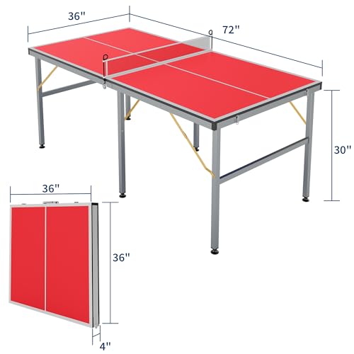 Garvee Foldable Portable Ping Pong Table 6x3 ft, Professional Indoor/Outdoor Table Tennis Game Set with Net, 2 Paddles & 3 Balls for Backyard, Garage, Party, Family Games, No Assembly Required