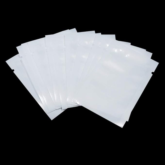 PABCK 100 Pack 6.3x9.4 inch (Usable Size 5.9x9.05 inch) White Clear Front Open Top 2.8mil Plastic Vacuum Pouch Heat Sealable Bags for Food Storage Packets Mini Sample with Tear Notches