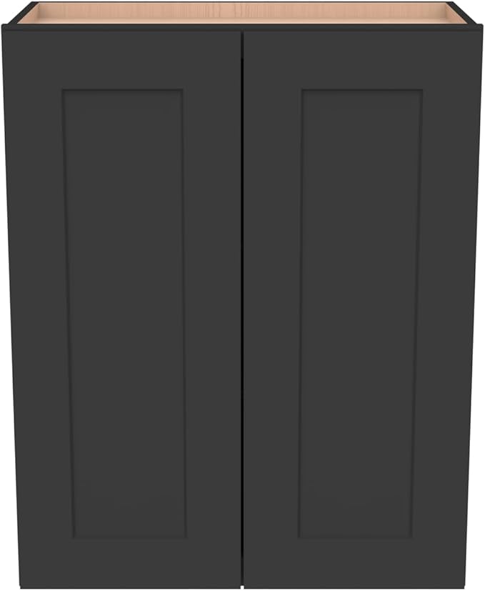 Wall-Mounted Cabinet – Solid Wood Shaker Style Medicine Cabinet with Adjustable Shelves & Soft-Close Doors for Bathroom, Kitchen, and Office Storage (Charcoal Black, 42" W x 12" D x 30" H)