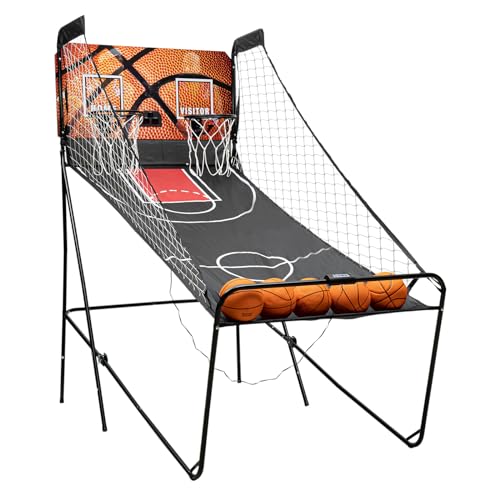 Electronic Basketball Arcade Game Shot Dual Shot Foldable Basketball Machine Indoor Basketball Hoop Arcade with Digital Scoring and Timer 5 Balls and 2 Nets for Teen & Adults Home