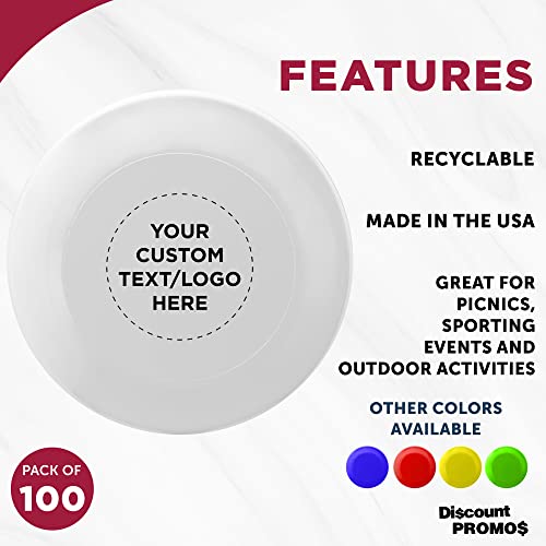 DISCOUNT PROMOS Frisbee Flying Discs in Bulk, 9.25 in. Fun Family Beach Game - color: - Custom - White, size: 100 flying discs