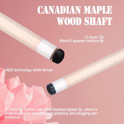 CUEELF Pink Pool Cue Stick 58inches Canadian Maple Billiard Cue Sticks Professional Pool Stick Gifts for Women and Ladies - color: White, size: 19.5 oz