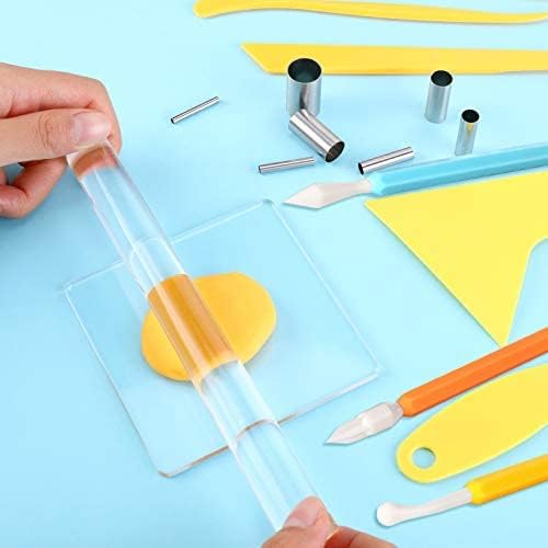 Honoson 24 Pcs Clay Sculpting Tools Kits Polymer Clay Tools DIY Set with Roller, Acrylic Sheet, Scraper Backing Board, Round Circle Shape Cutter, Shaping for Art Craft(Colorful)