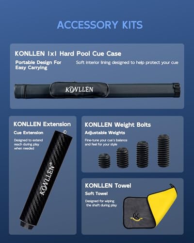 KONLLEN Maple Pool Cue Stick for Adults - Features Low Deflection Shaft, Titanium Alloy 3/8x8 Joint, and 12mm Tip - color: K-01-set
