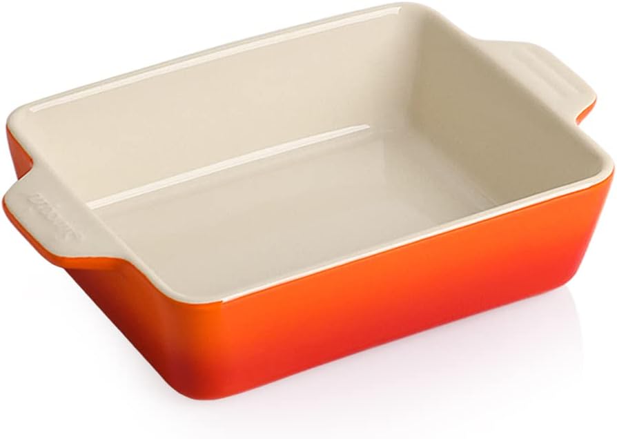 Sweejar Ceramic Baking Dish, Rectangular Small Baking Pan with Double Handles, 20 Oz for Cooking, Brownie, Kitchen, 6.5 x 4.9 x 1.8 Inches (Gradient Orange)