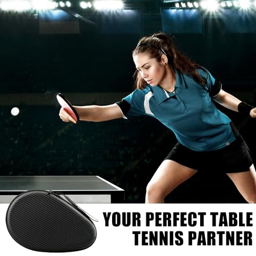 MiOYOOW Table Tennis Racket Case, Hard Shell Ping Pong Storage Bag Ping Pong Paddles Case with Zipper Can Hold 2 Short-Handled Rackets or 1 Long-Handled Racket - color: Straw mat pattern khaki