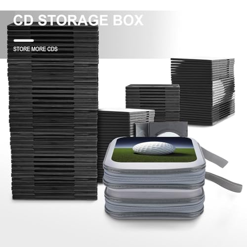 Golf Ball CD Case 40 Capacity DVD Case with Zipper Disc Storage Organizer Portable CD Holder Storage Hard Plastic DVD Wallet Holder Organizer for Home Car Travel