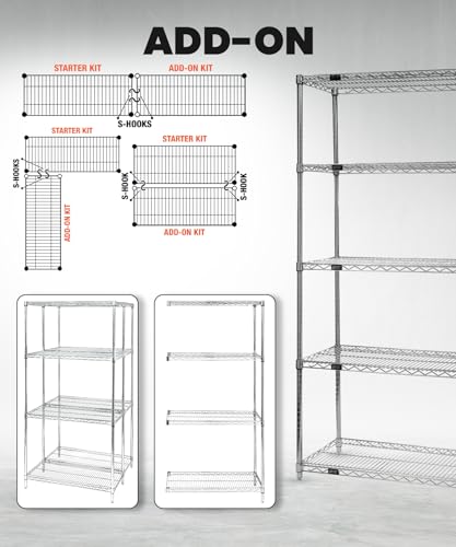 Quantum Storage Systems WR74-3648C Starter Kit for 74' High 4-Tier Wire Shelving Unit, Chrome Finish, 36' Width x 48' Length x 74' Height - size: 74H x 48W x 36D