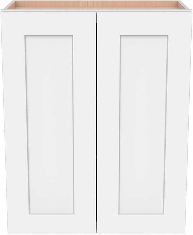 Wall-Mounted Cabinet – Solid Wood Shaker Style Medicine Cabinet with Adjustable Shelves & Soft-Close Doors for Bathroom, Kitchen, and Office Storage (Origami White, 24" W x 12" D x 36" H)