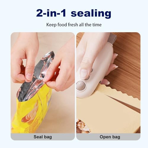 Upgraded Mini Bag Sealer 2025-2-in-1 USB Rechargeable Handheld Heat Seal & Cutter with Magnet for Plastic & Snack Bags - Portable Food Storage Resealer (White)
