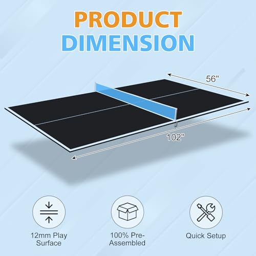 7/8/9ft Mid-Size Ping Pong Conversion Top with Net Set for Billiard and Pool Tables - Regulation Top Converts Billiards into Ping Pong Table Blue/Green/Black - color: blakc, size: 8.5 FT