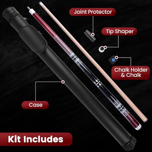 Pool Cue Kit - Stained Maple 58 Inch Pool Stick with Hard Case and Accessories for Billiards Enthusiasts - color: Red, style: 20oz