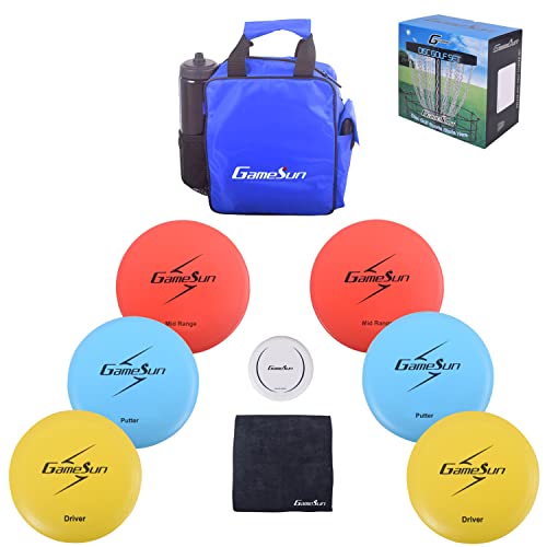 Disc Golf Set with 6 Discs and Mini Disc,Starter Disc Golf Bag,Towel - color: Blue