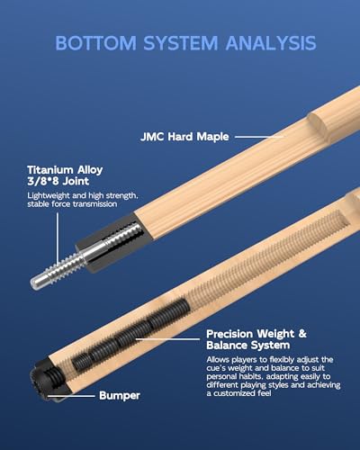 KONLLEN Maple Pool Cue Stick for Adults - Features Low Deflection Shaft, Titanium Alloy 3/8x8 Joint, and 12mm Tip - color: K-01