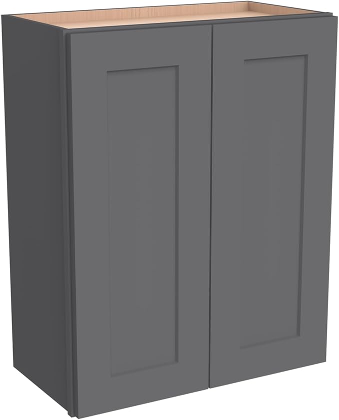 Wall-Mounted Cabinet – Solid Wood Shaker Style Medicine Cabinet with Adjustable Shelves & Soft-Close Doors for Bathroom, Kitchen, and Office Storage (Pebble Gray, 24" W x 12" D x 36" H)