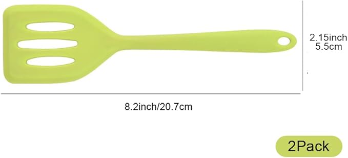 2Pack Small Silicone Turner High Heat Resistant Slotted Spatula for Fish, Eggs, Pancakes and More (8.2 IN, Pink)