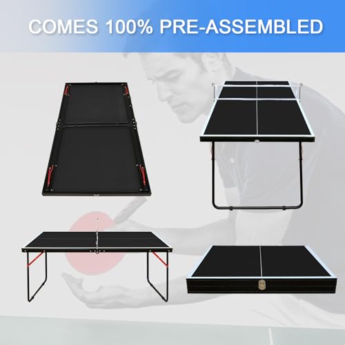 Ping Pong Table Foldable & Portable Table Tennis Table Set for Indoor & Outdoor Games with Net, 2 Paddles and 3 Balls - size: 4.5FT-Black