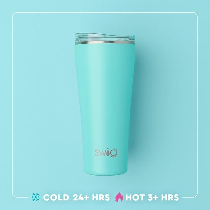 Swig Life 32oz Insulated Tumbler, Travel Coffee Tumbler with Lid, Cup Holder Friendly Travel Coffee Mug, Stainless Steel, 32 oz, Reusable Insulated Mug with Lid (Taco Night)