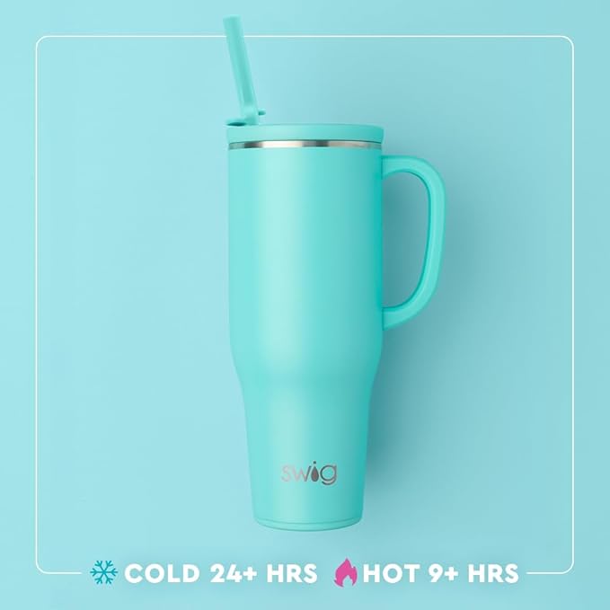 Swig Life 40oz Leak Proof Mega Mug, 40oz Leak Proof Tumbler with Handle and Straw, Extra Large Insulated Tumblers, Cup Holder Friendly Travel Mug, Reusable Leakproof Water Bottle (Lucky Leopard)